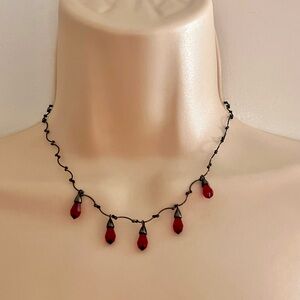 EUC | GIVENCHY Black Link & Red Briolettes Necklace!!